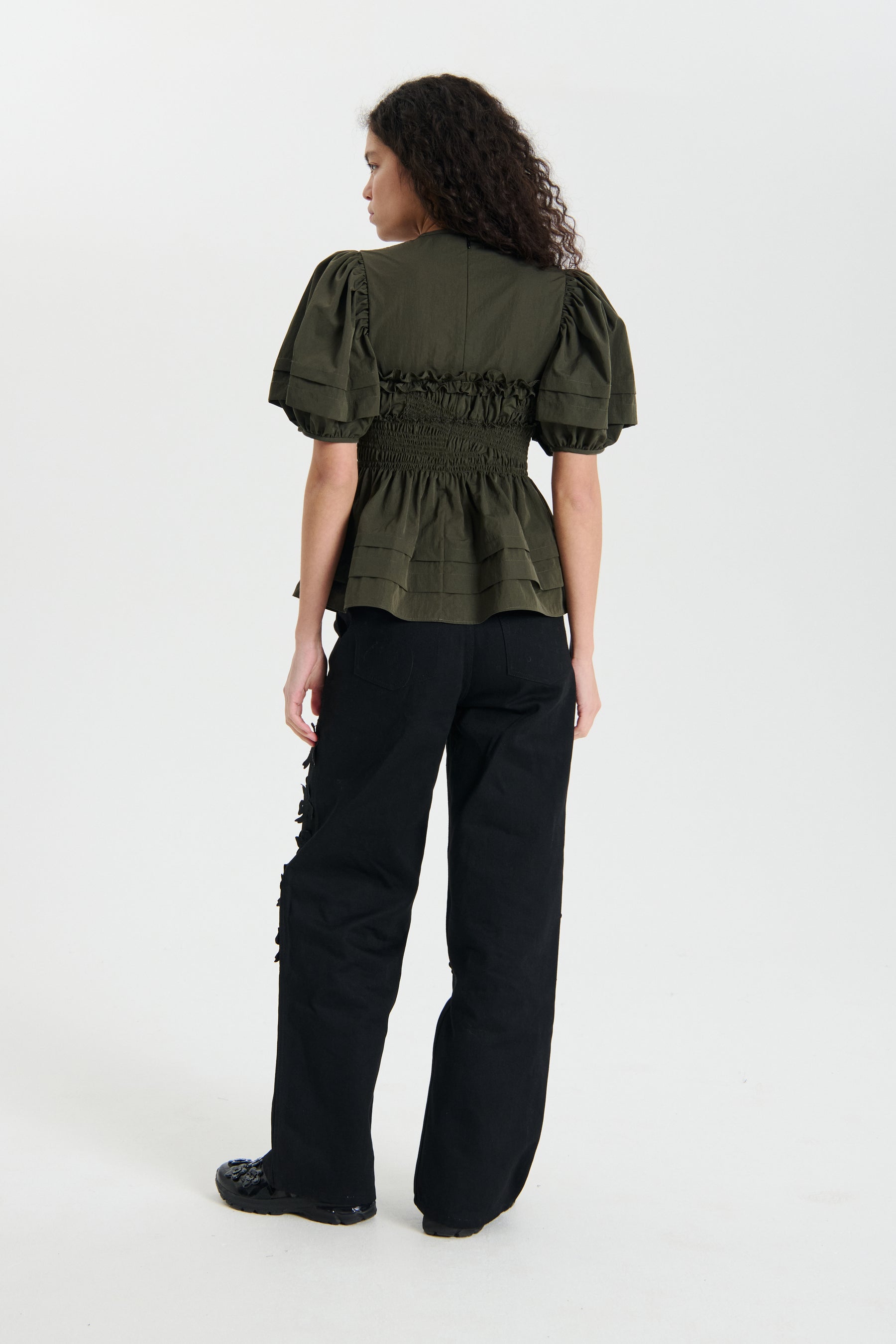 ONESSA | TOP RECYCLED TAFFETA GREY OLIVE