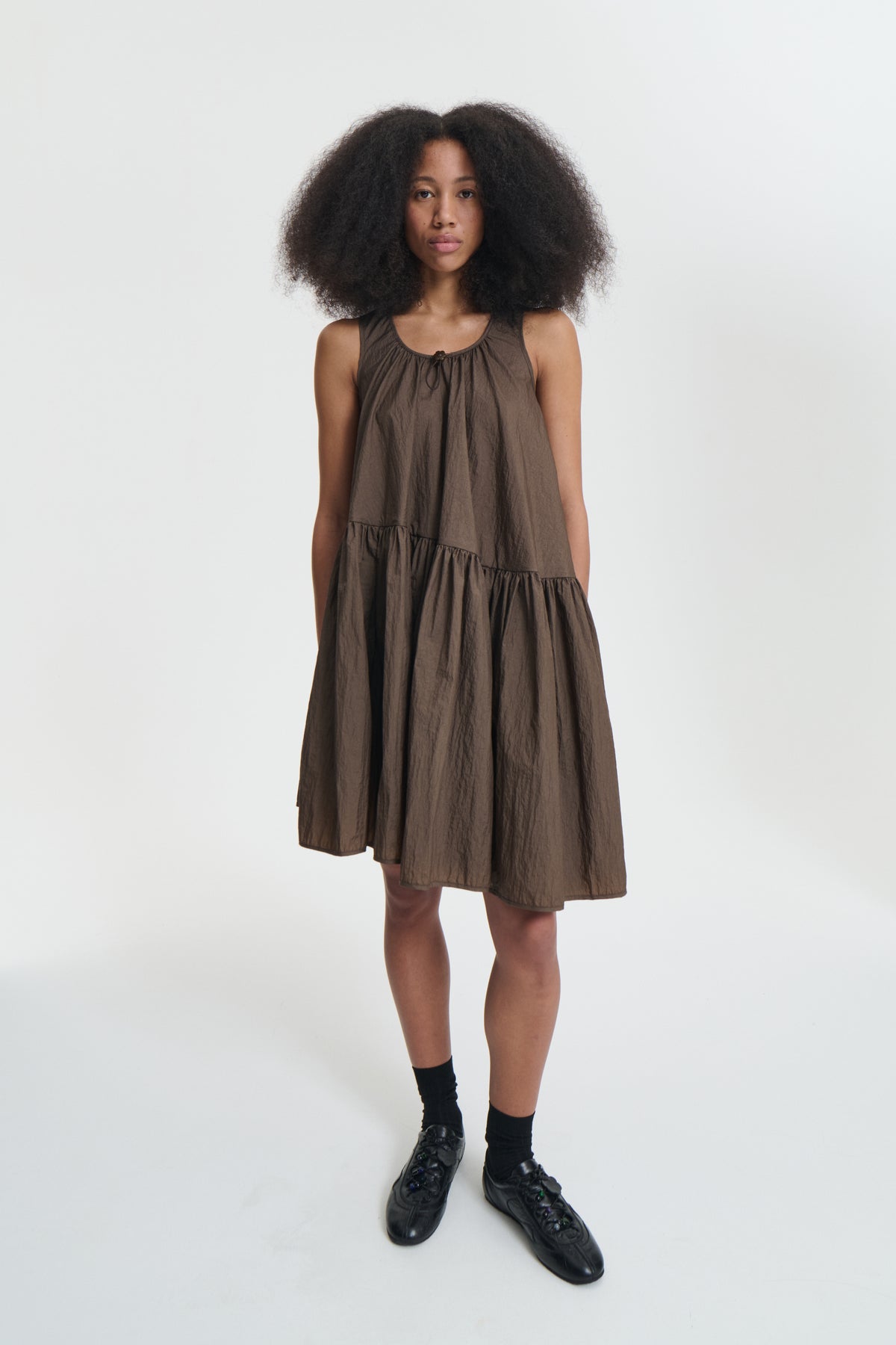 AZELIA | DRESS RECYCLED TAFFETA SOIL BROWN Cecilie Bahnsen AZELIA | DRESS RECYCLED TAFFETA SOIL BROWN Cecilie Bahnsen