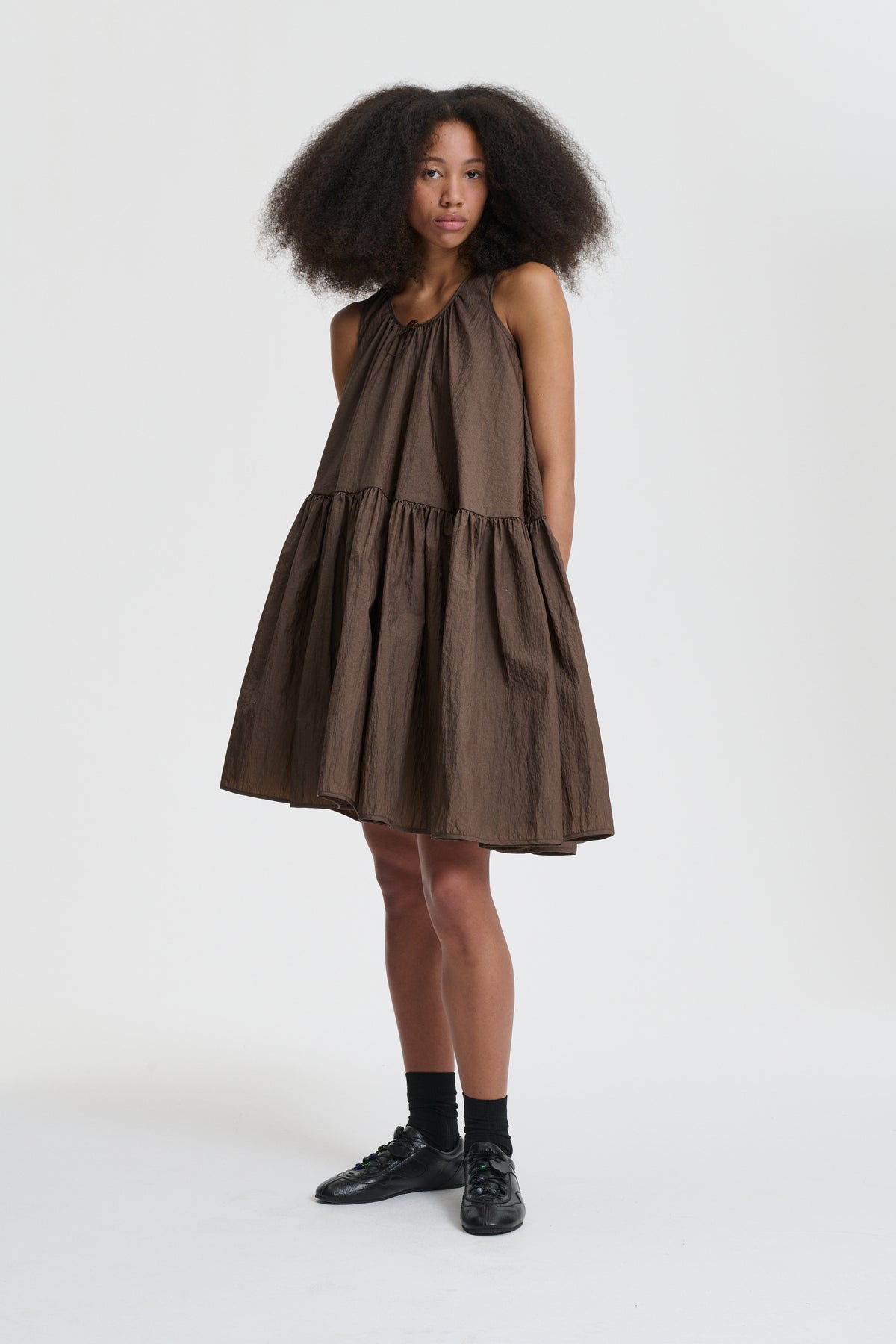 AZELIA | DRESS RECYCLED TAFFETA SOIL BROWN Cecilie Bahnsen AZELIA | DRESS RECYCLED TAFFETA SOIL BROWN Cecilie Bahnsen