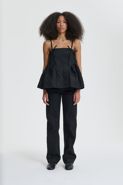▪️専用　BORDER FRILL TOP(38) 　BLACK AKIRA | TOP LOBELIA MATELASSÉ BLACK