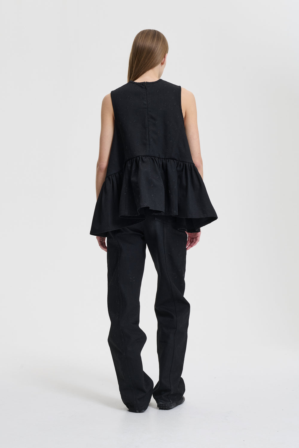 BARBARA | TOP EMBROIDERED DENIM BLACK