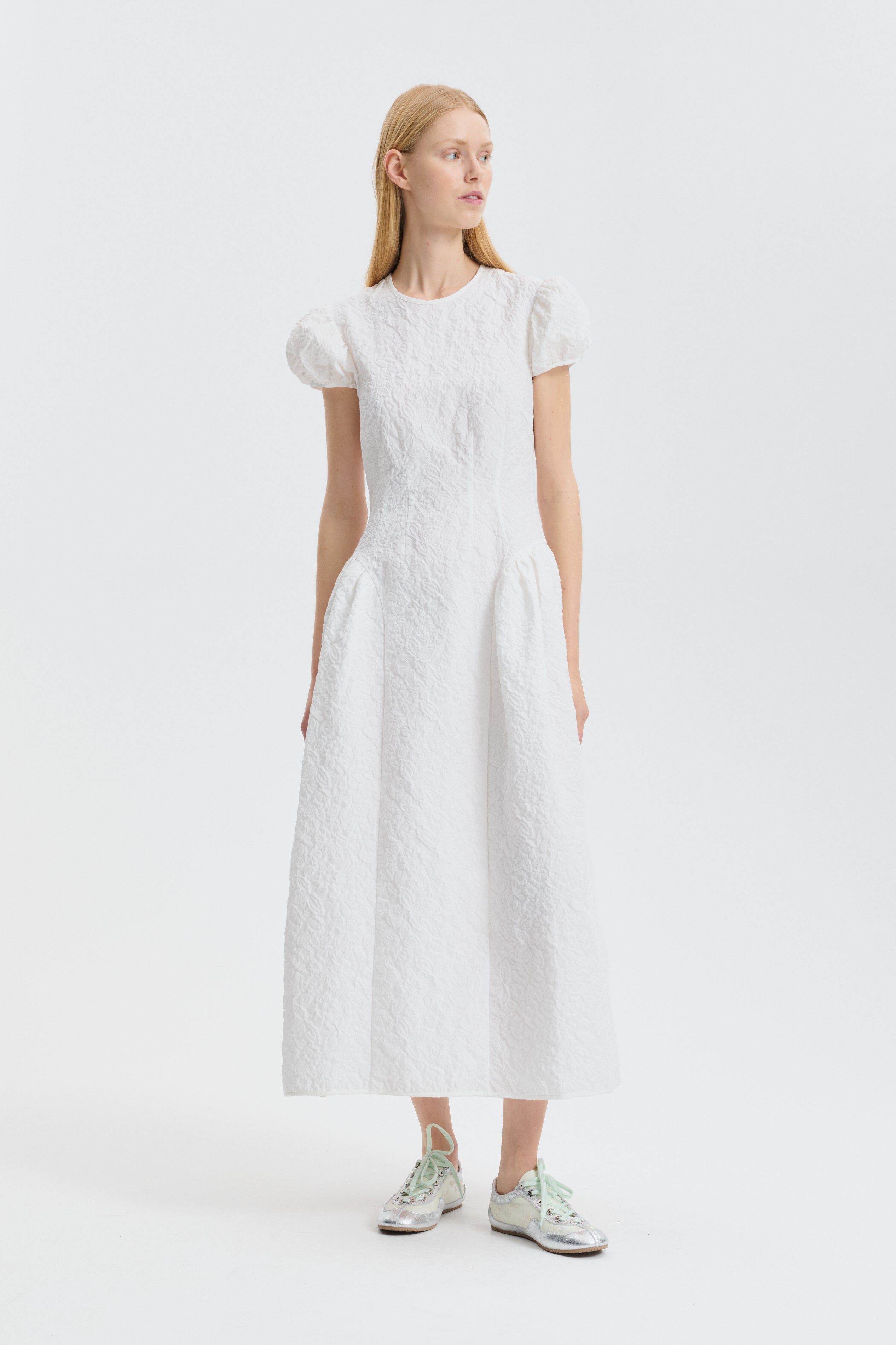 CBCLEOPATRA | DRESS FLORATINI MATELASSÉ WHITE