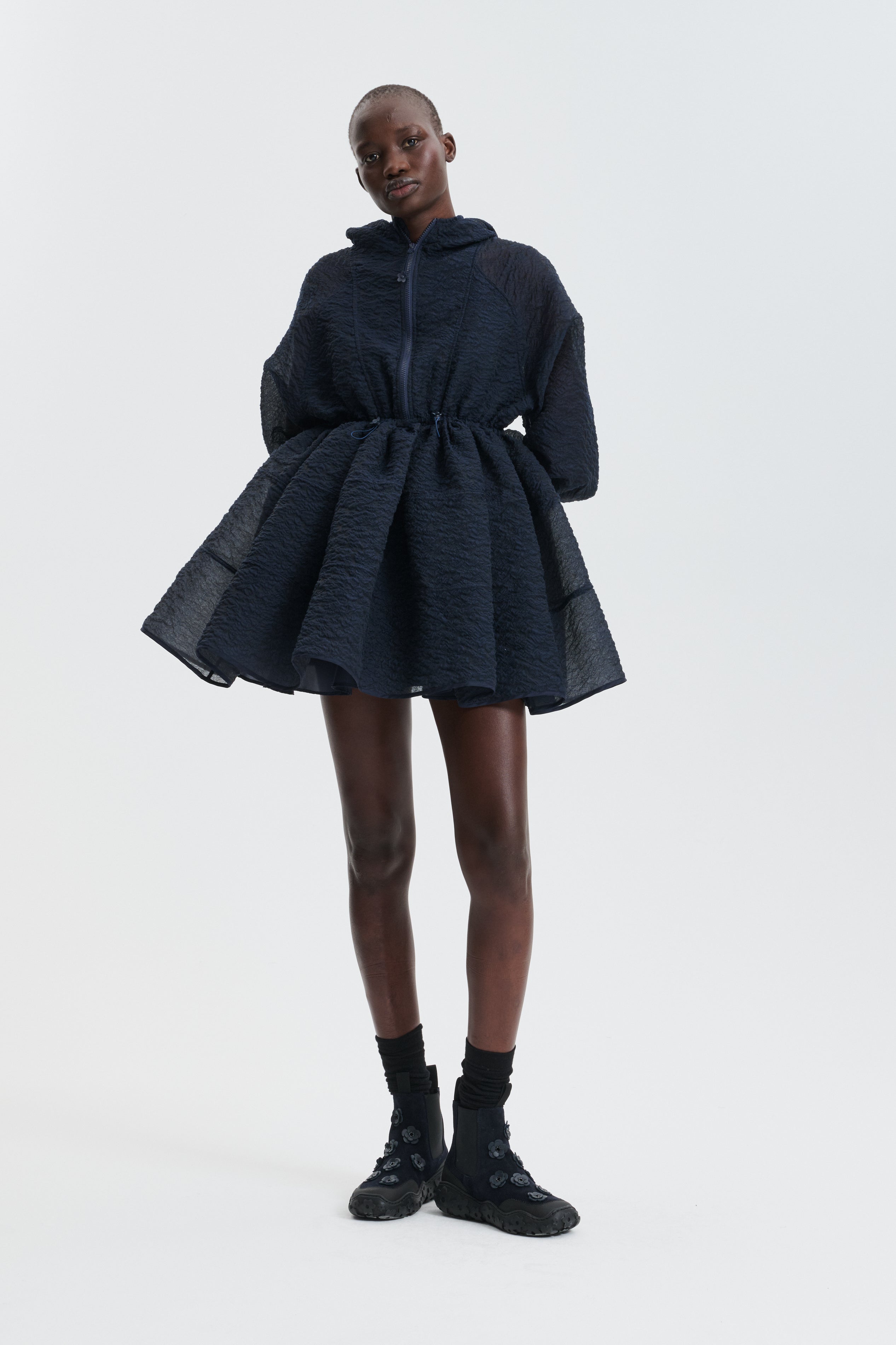 CBFREESIA | DRESS BRODIA MATELASSÉ NAVY