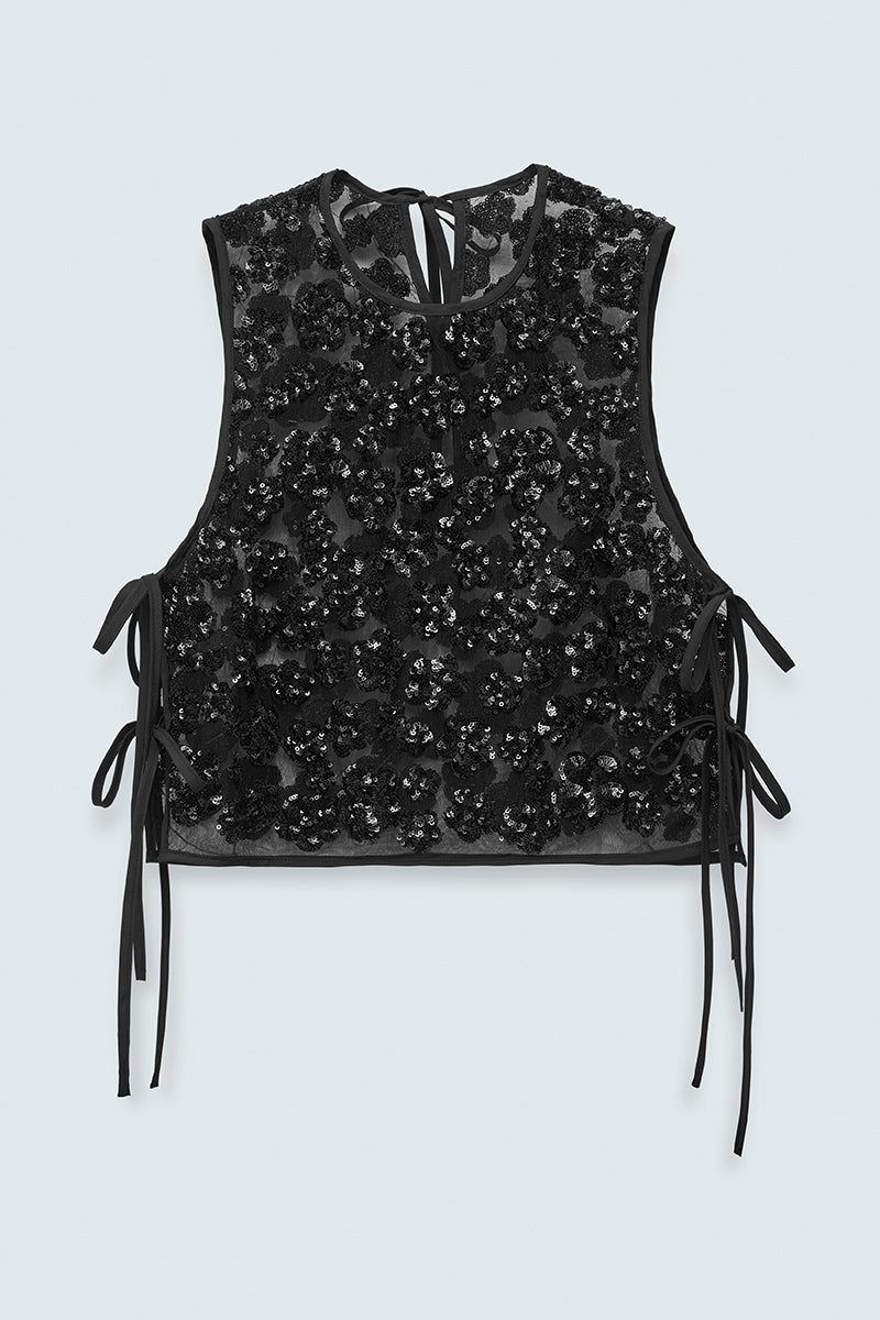 CBFEEBA | TOP UME FLORAL SEQUINS BLACK