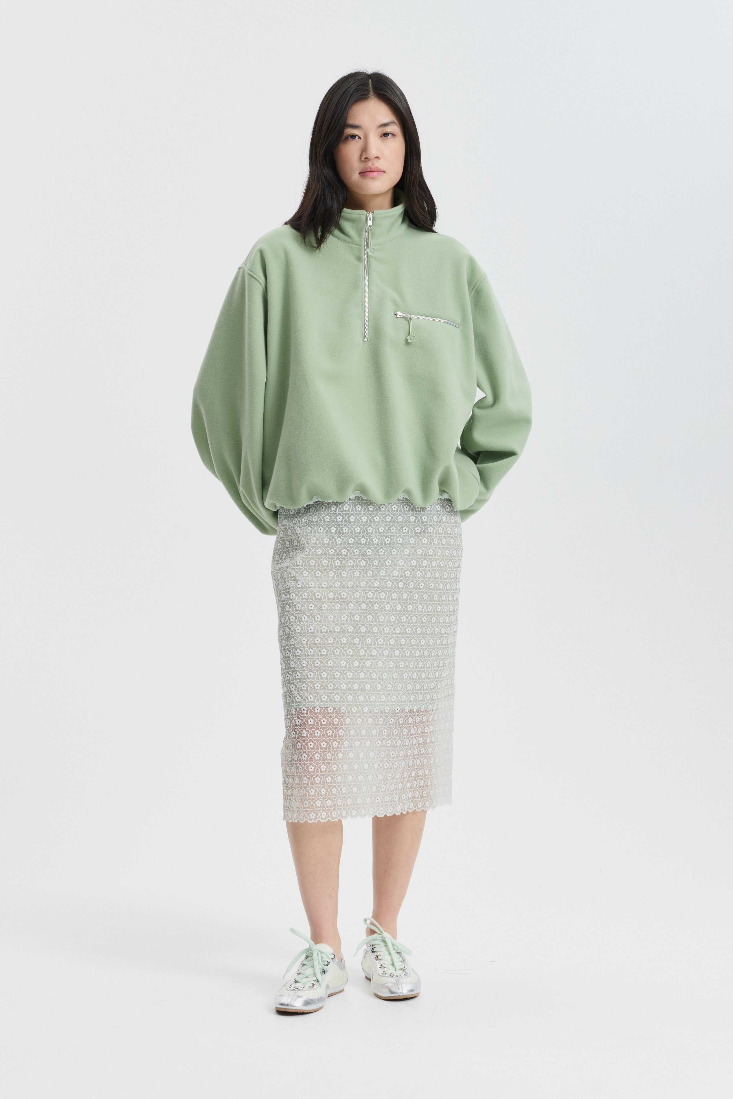 CBFREDERIK | HALF-ZIP JACKET WOOL FELT PALE GREEN