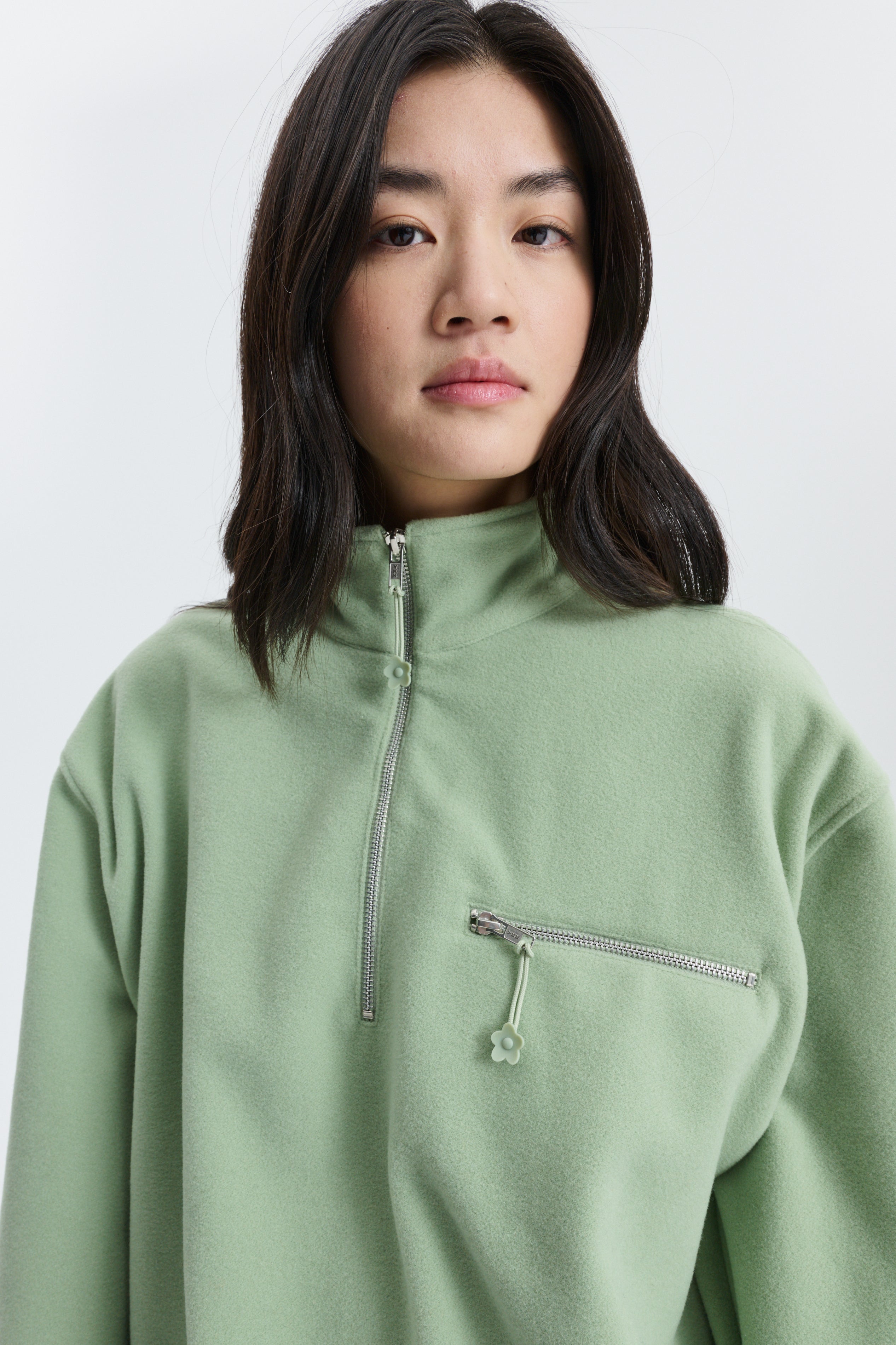 CBFREDERIK | HALF-ZIP JACKET WOOL FELT PALE GREEN