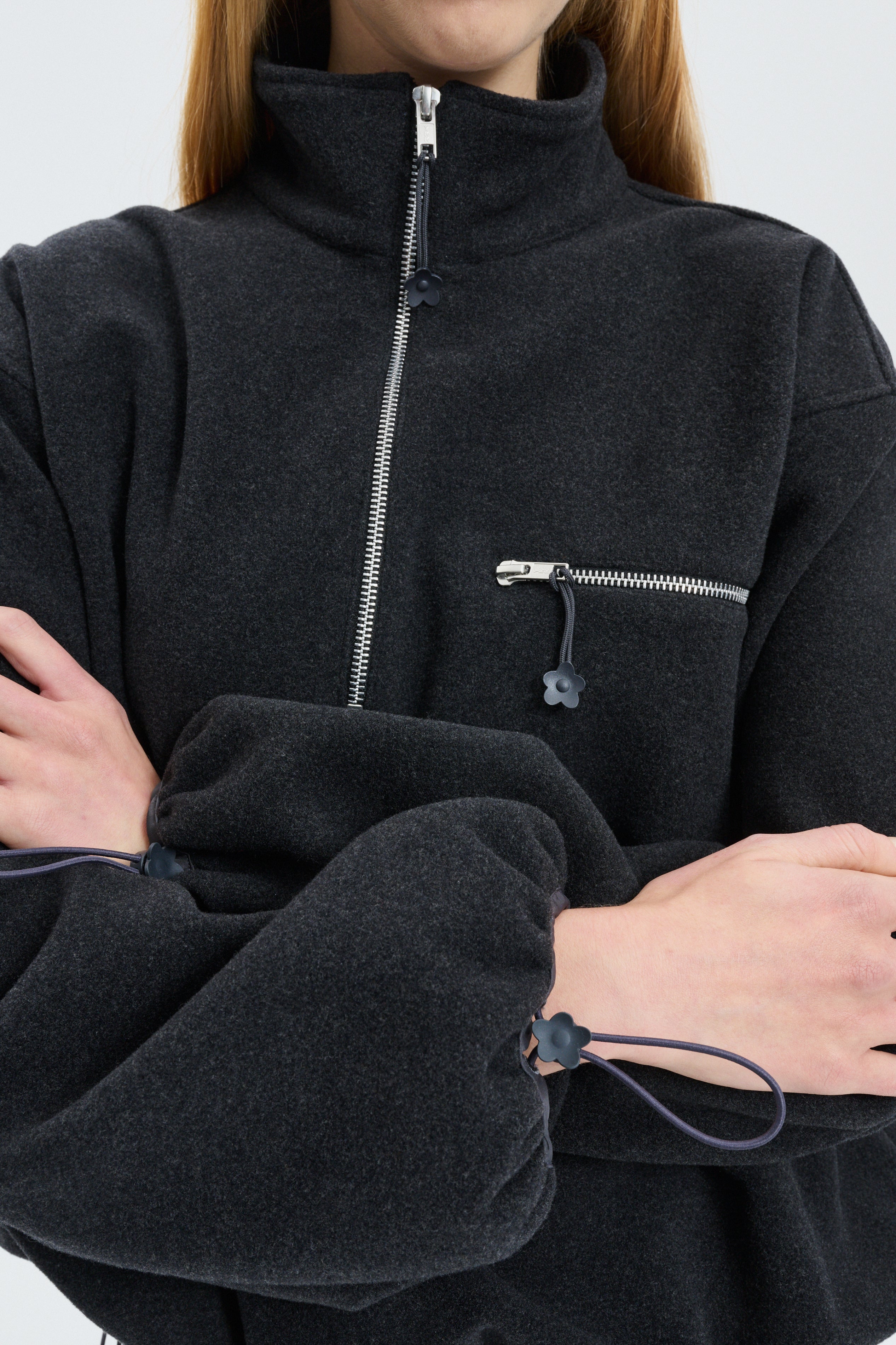 CBFREDERIK | HALF-ZIP JACKET WOOL FELT CHARCOAL GREY