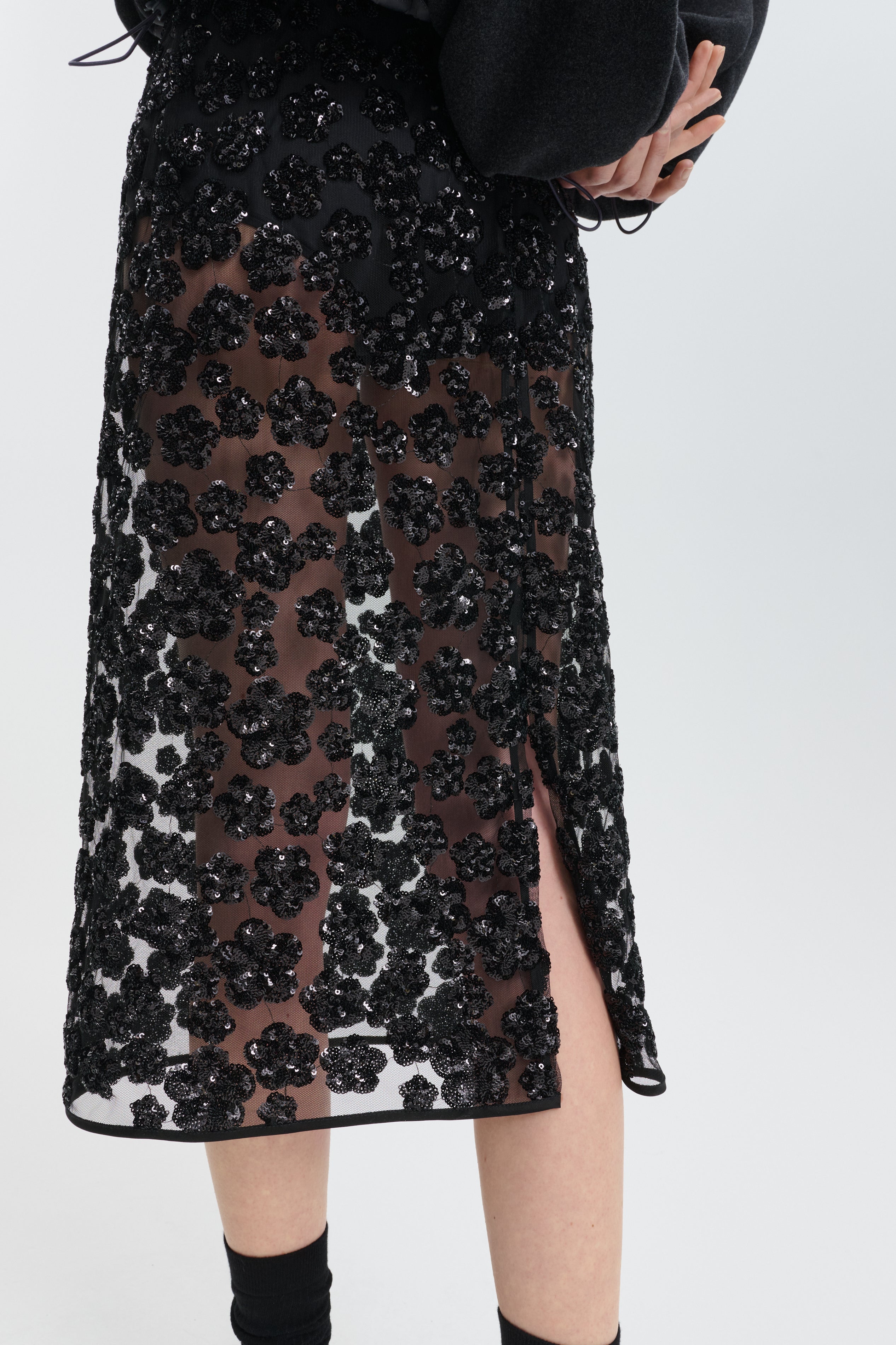 CBBRIA | SKIRT UME FLORAL SEQUINS BLACK