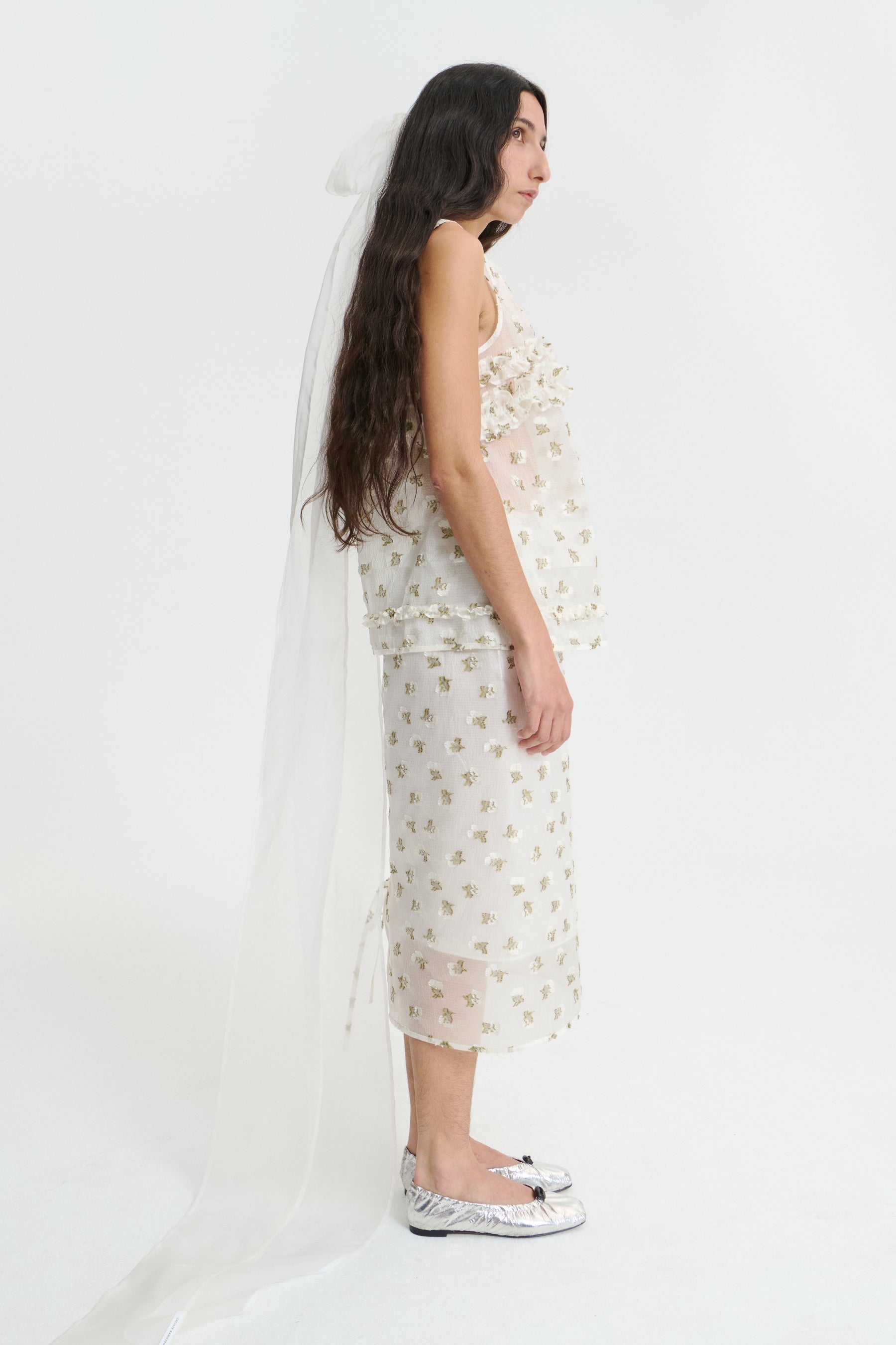 【Cecilie Bahnsen】OKSANA TOP OKSANA | TOP KADO FIL-COUP… WHITE/OLIVE BRIDAL