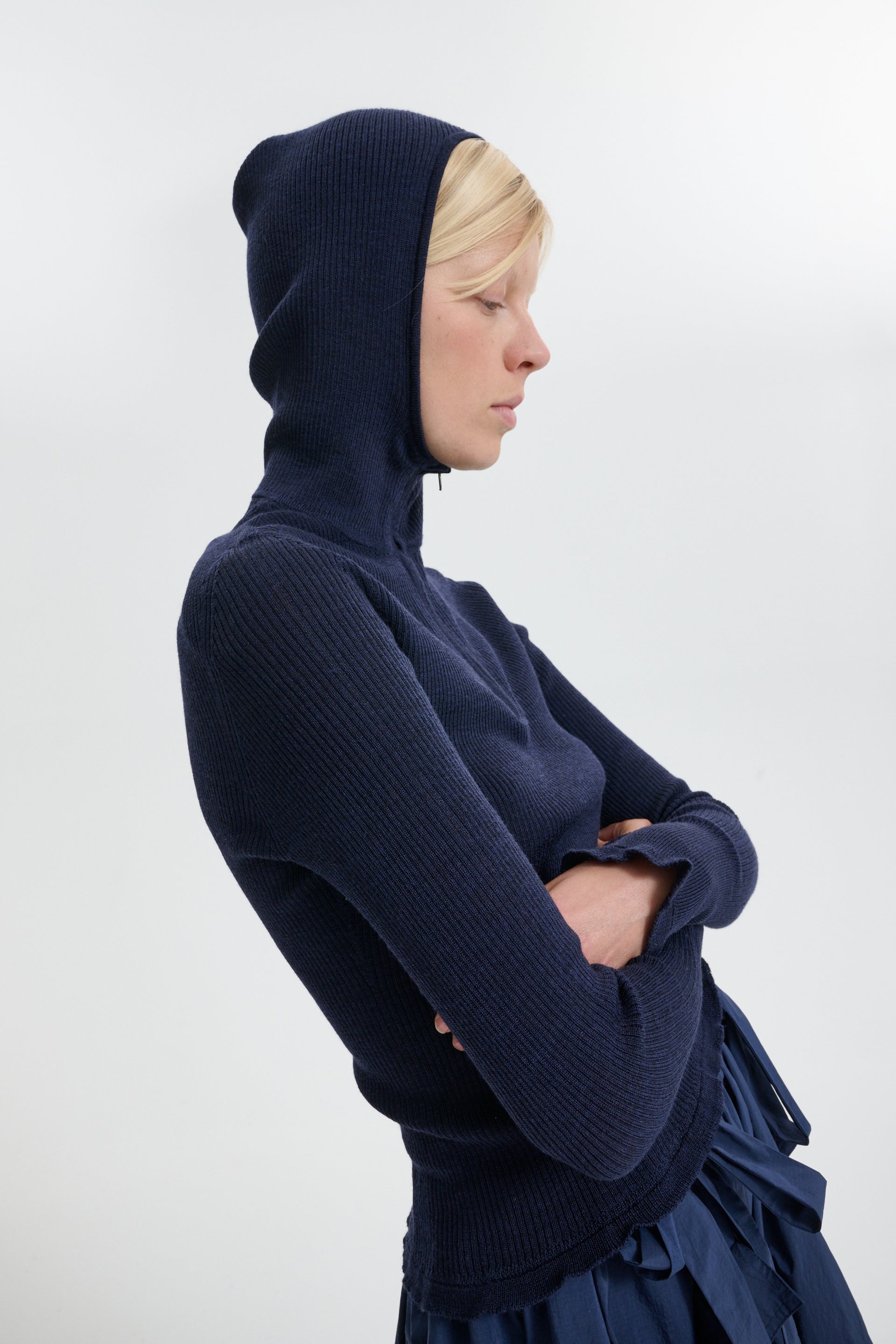CBBELMA | HOODIE SUMMER MERINO KNIT NAVY