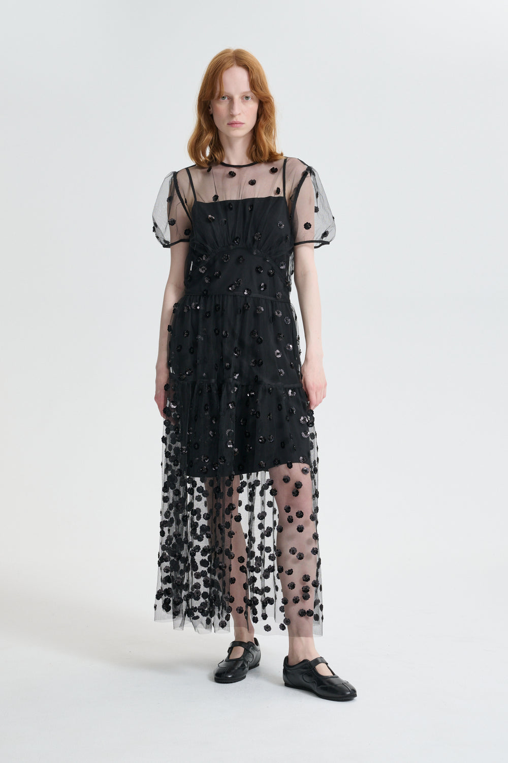 CBNANNA | DRESS SEQUIN BLOSSOM TULLE BLACK