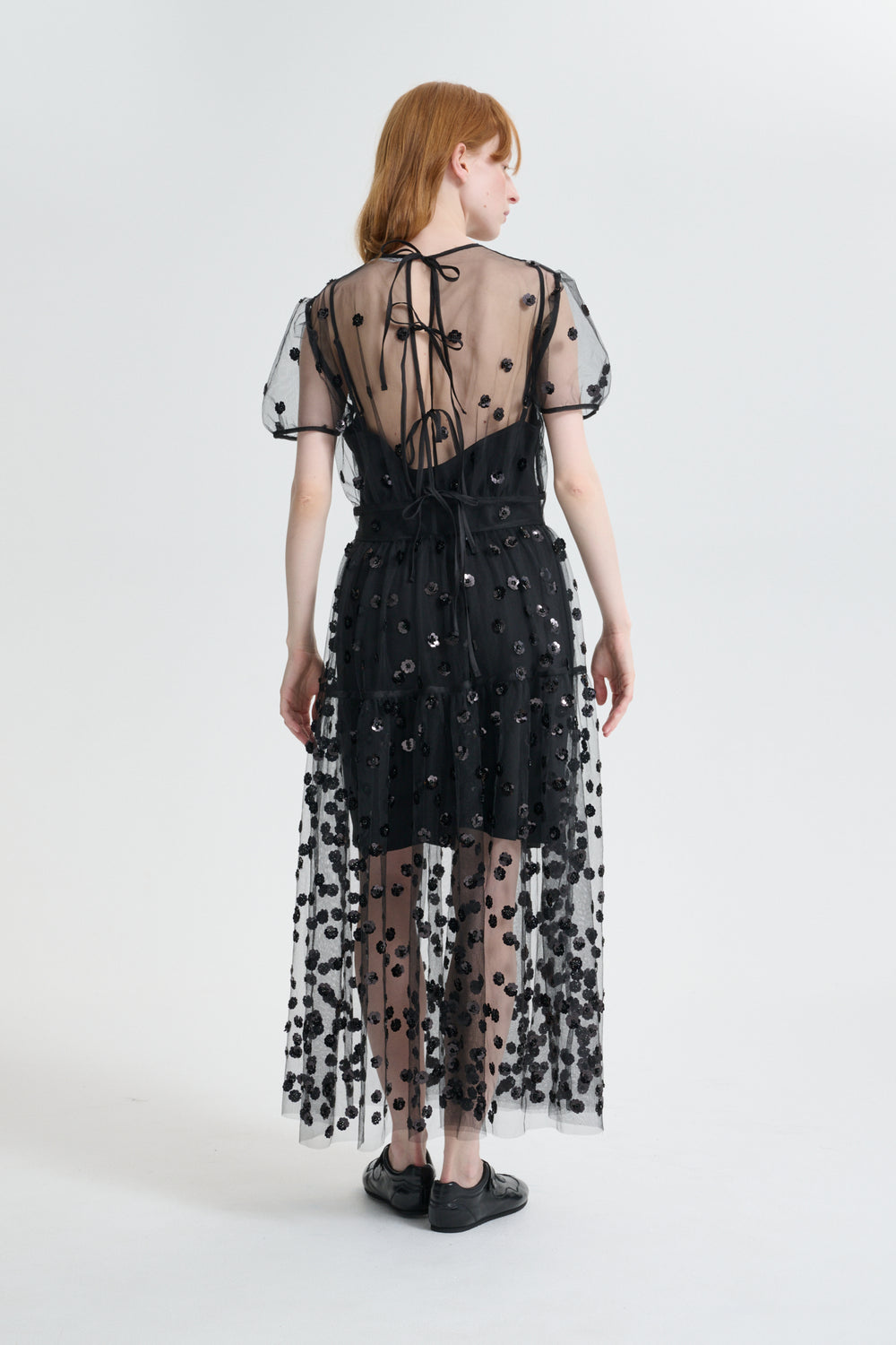 CBNANNA | DRESS SEQUIN BLOSSOM TULLE BLACK