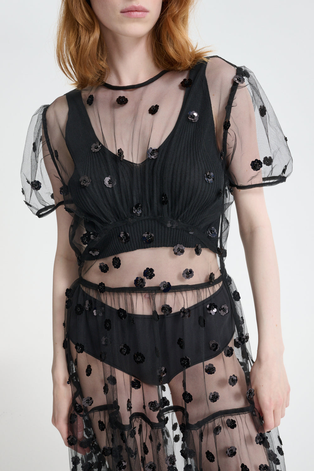 CBNANNA | DRESS SEQUIN BLOSSOM TULLE BLACK