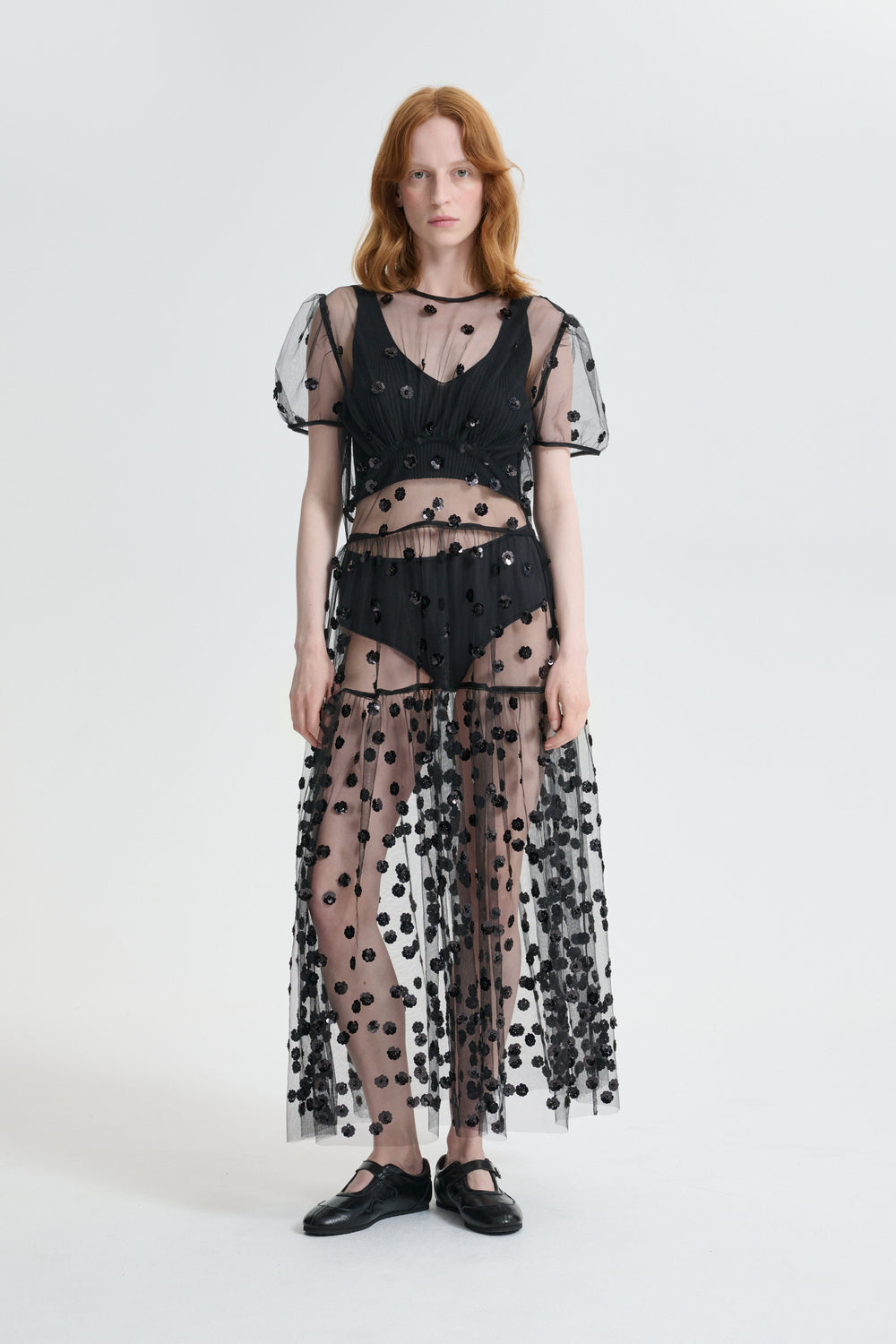 CBNANNA | DRESS SEQUIN BLOSSOM TULLE BLACK