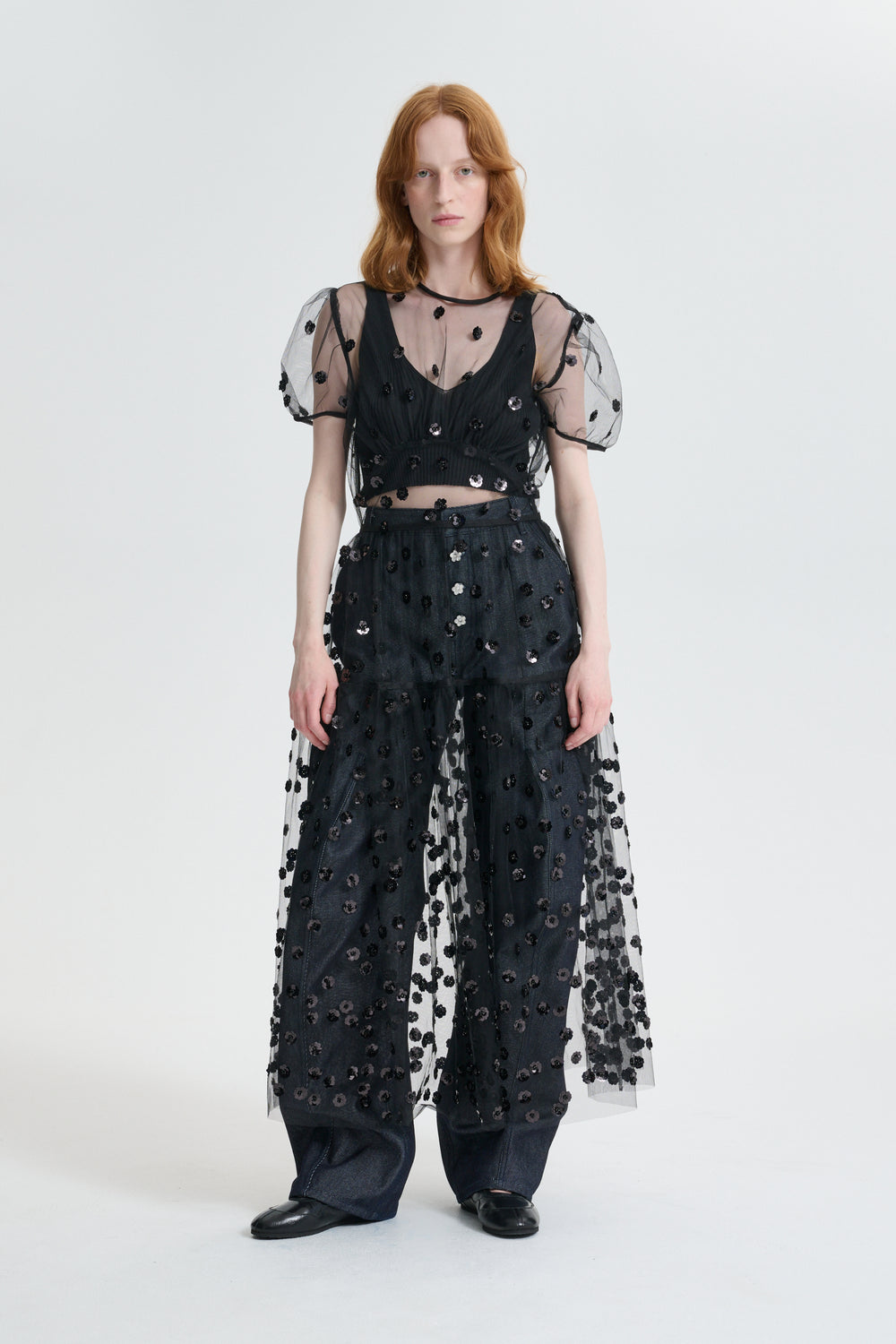 CBNANNA | DRESS SEQUIN BLOSSOM TULLE BLACK