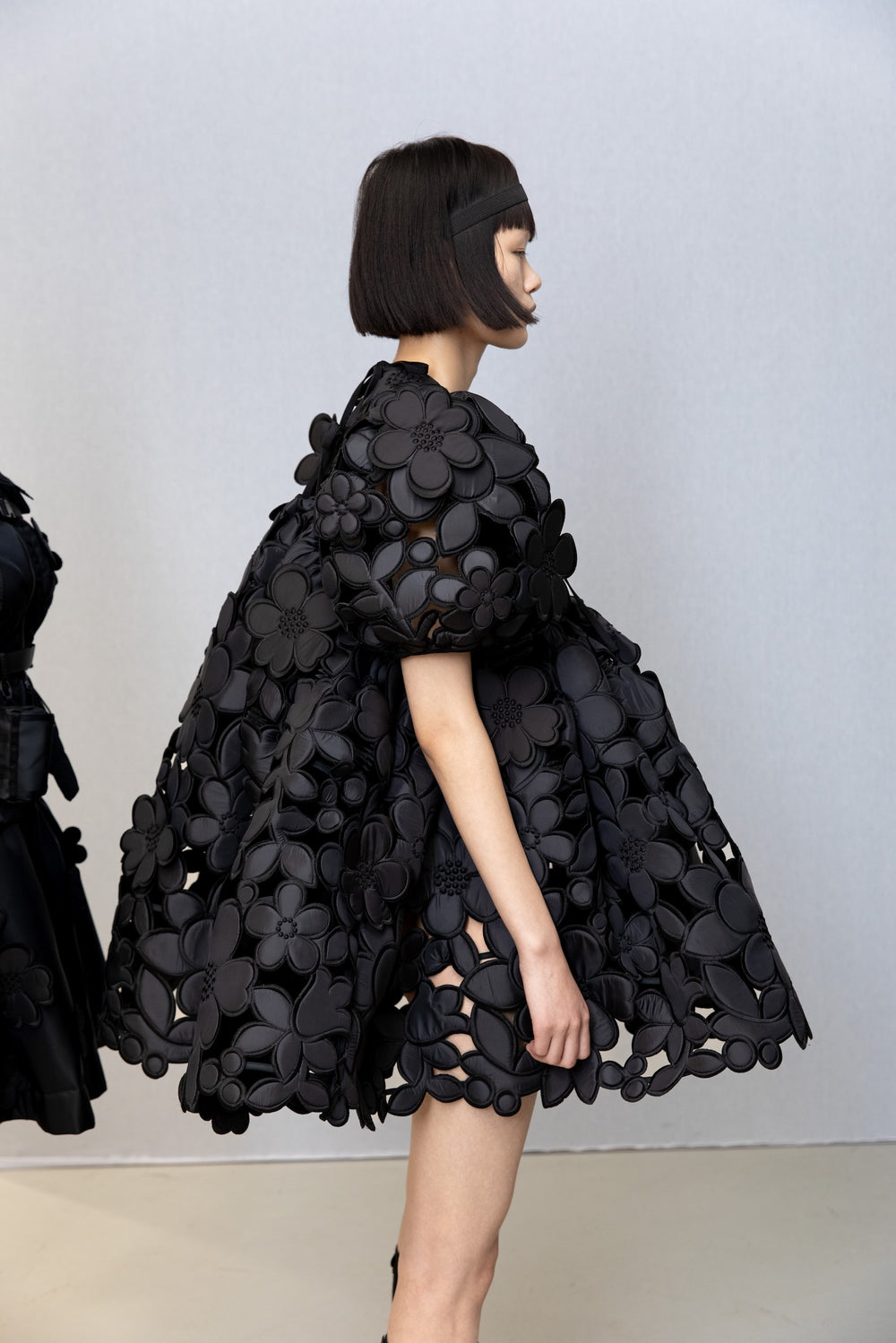 BENTO | BELLIS EMB. NYLON DRESS | BLACK