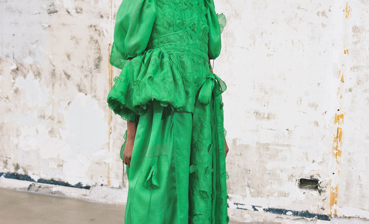 DOLORES | OVERLAY HERBARA DRIZZLED EMB EMERALD GREEN Cecilie Bahnsen DOLORES | OVERLAY HERBARA DRIZZLED EMB EMERALD GREEN Cecilie Bahnsen