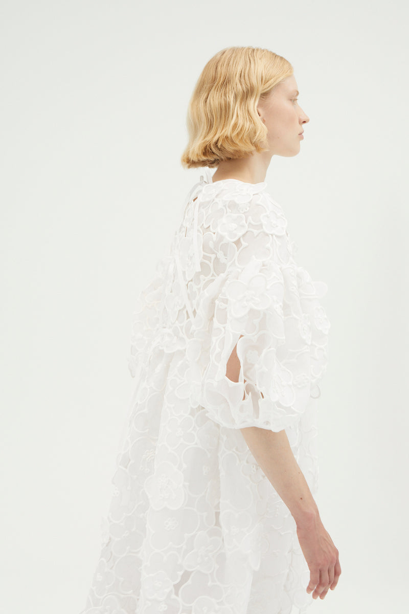 JEANNE | DRESS CAMELLIA 3D ORGANDIE WHITE