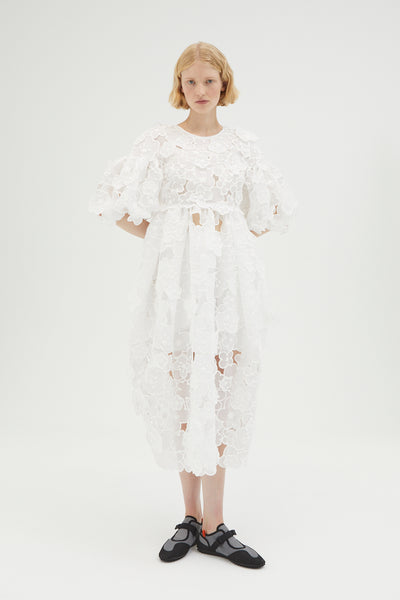 JEANNE | DRESS CAMELLIA 3D ORGANDIE WHITE