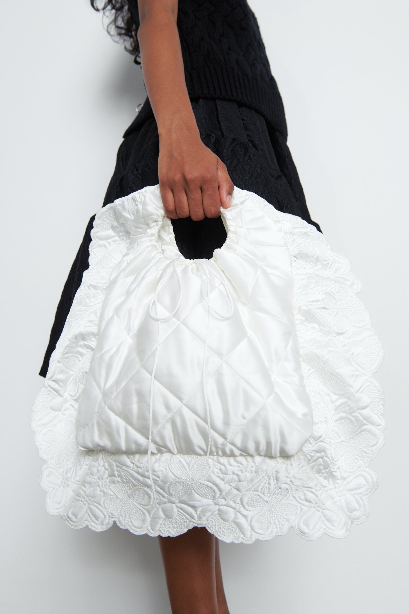 SAPPHIRE | BAG QUILTED SILK SATIN IVORY