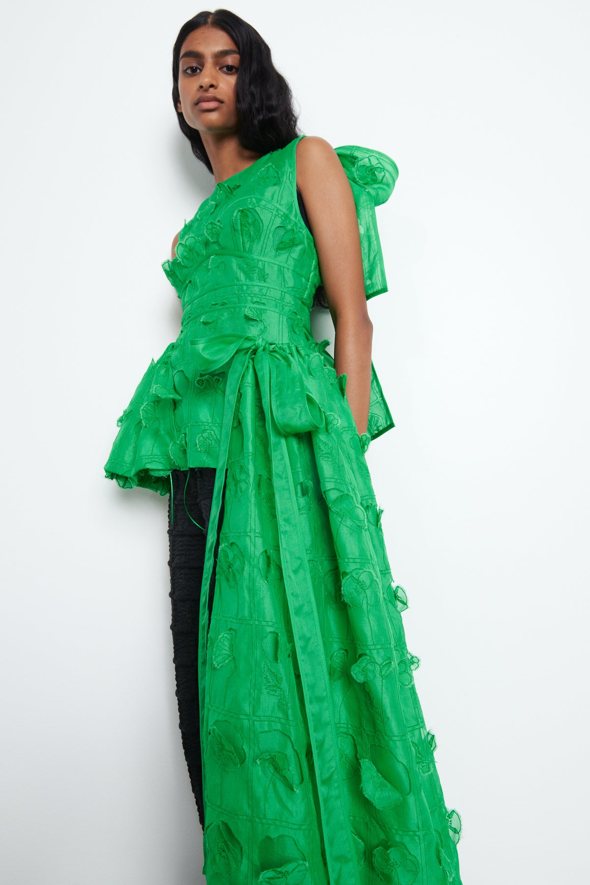 emerald green dress with pink accessories Dark Green Long A-Line Prom Dress Hot Pink / 6 main image 1